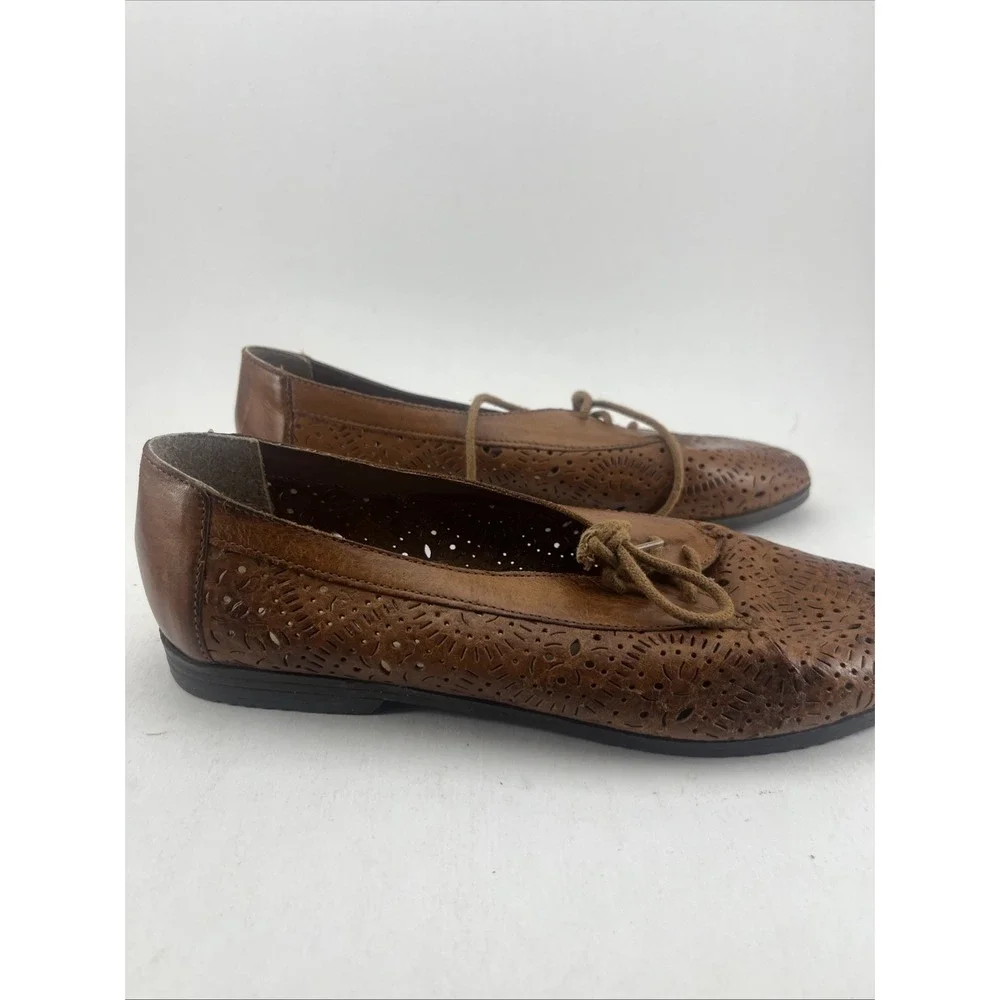 Vtg Leather Craft By Fashion Tradition Tan Cut Out Leather Shoes Sz 8.5 Womens